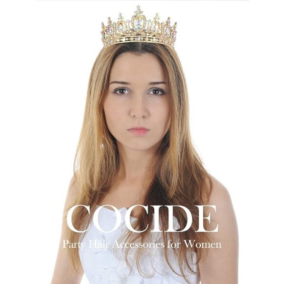 Gold Queen Crown Tiara Rhinestones Hair Accessories for Wedding Party Bride